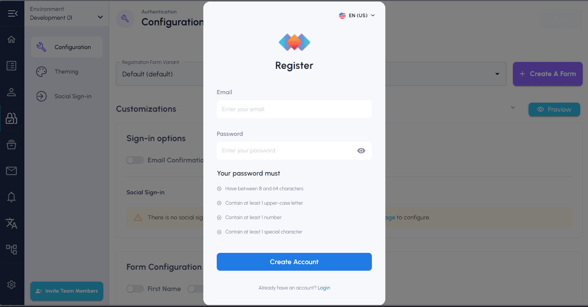 Registration or Login preview form